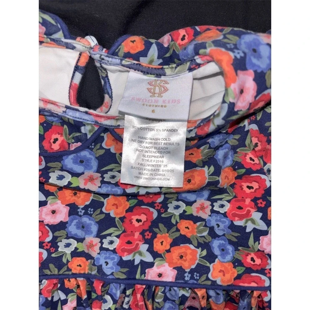 Swoon Kids Dress Girls Size 6 Navy Floral Fit & Flare Peter Pan Collar